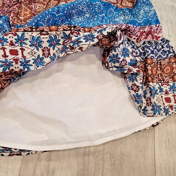 Beach Lunch Lounge Size Large Cotton Lined Ruffle Boho Skirt Drawstring Waist - Picture 4 of 5